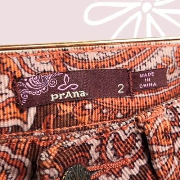 PRANA Boho Paisley Corduroy Skinny Jeans Organic Cotton Size 2 - Picture 6 of 6